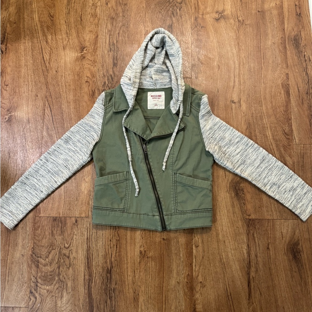 Mossimo Women’s Small S Jacket Army Green and Grey Gray Stylish Jacket w/ Hood